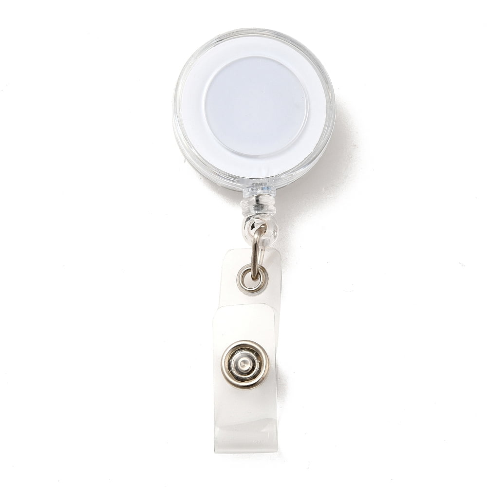 Plastic Retractable Badge Reel Card Holders with Iron Findings Round White Size: about 32mm wide 80mm long 15mm thick Plastic