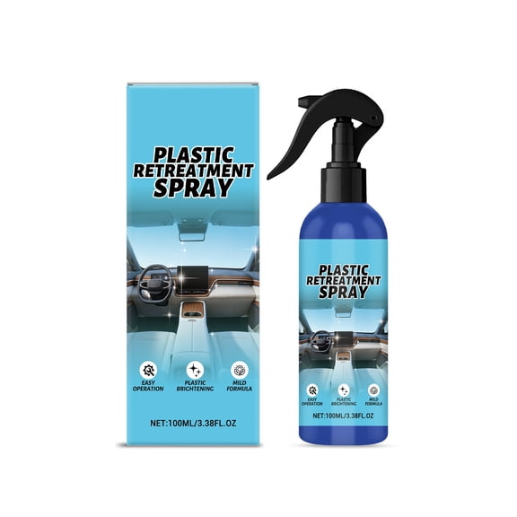 Plastic Retreatment Spray 3.38FL.OZ, Car Interior Plastic & Leather Refurbishment Spray for Stain Removal, Brightening & Long-Lasting Protection