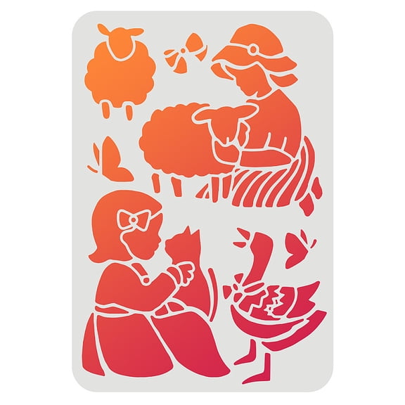 Plastic Reusable Drawing Painting Stencils Templates for Painting on Fabric Tiles Floor Furniture Wood Rectangle Girl Pattern 297x210mm for DIY