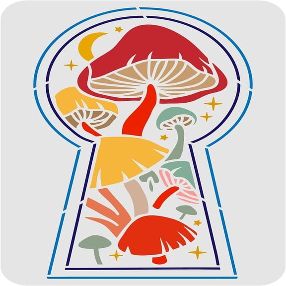 Plastic Reusable Drawing Painting Stencils Templates for Painting on Fabric Tiles Floor Furniture Wood Rectangle Mushroom Pattern 297x210mm DIY