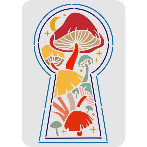 Plastic Reusable Drawing Painting Stencils Templates for Painting on Fabric Tiles Floor Furniture Wood Rectangle Mushroom Pattern 297x210mm