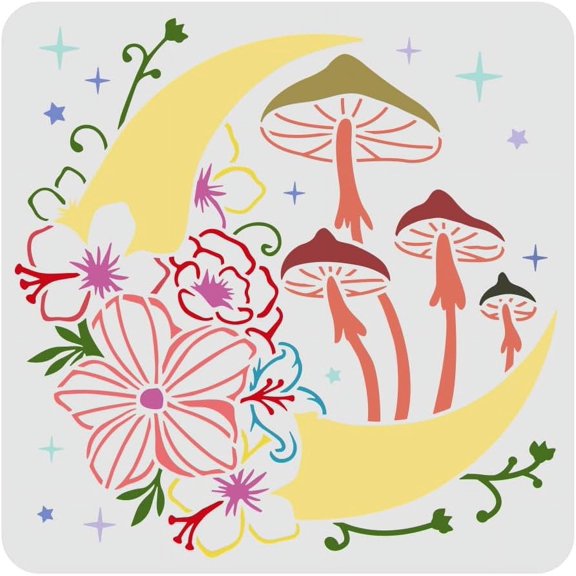 Plastic Reusable Drawing Painting Stencils Templates for Painting on Scrapbook Fabric Tiles Floor Furniture Wood Square Mushroom Pattern diy