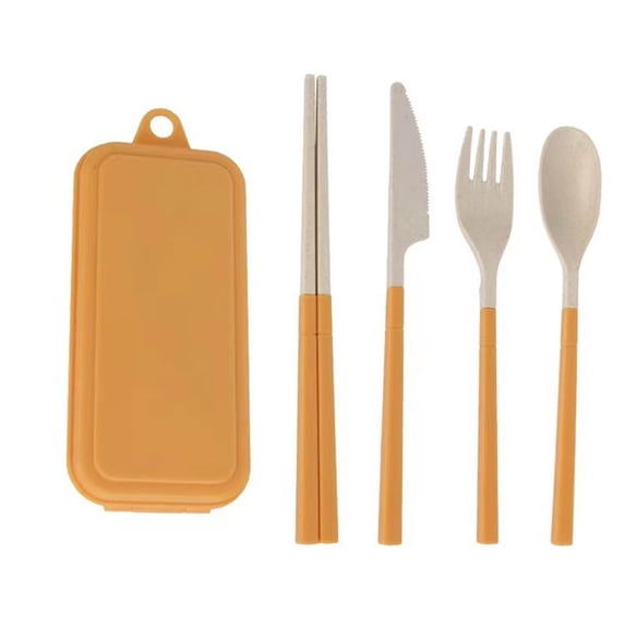 Plastic Reusable Utensils Set with Case, Travel Chopsticks Fork Spoon Knife Set for Lunch Box, Portable Cutlery Sets for Travel Camping Daily Use (Yellow)