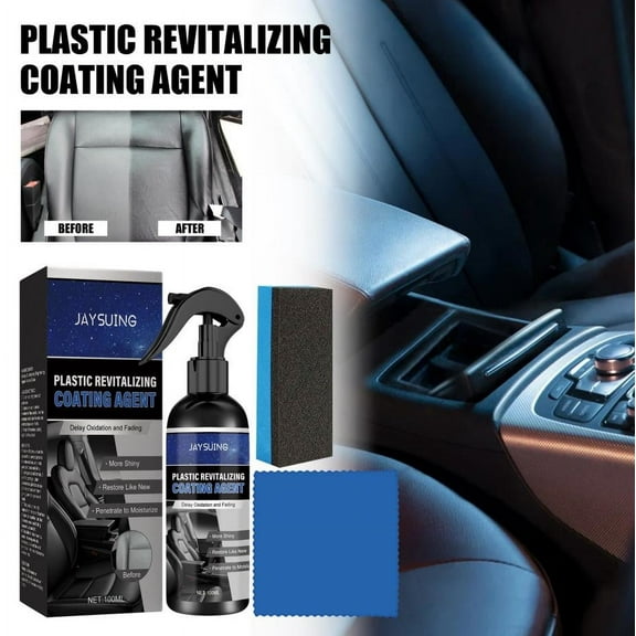 Plastic Revitalizing Coating Agent Set | 100ML Plastic Leather Restorer | Auto Trim Shine & Protection | All-Color Interior Exterior Care | Includes Rag & Sponge | Long-Lasting Cleaner