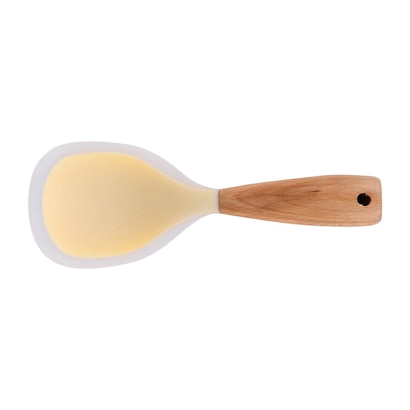 Plastic Rice Paddle,Non Stick Standing Rice Spoon Scooper Spatula,Heat Resistant Rice Cooker Spoon,Short Wooden Handle Silicone Spatula, Multifunction Spatula Cooking Rice Potato Servers(H)