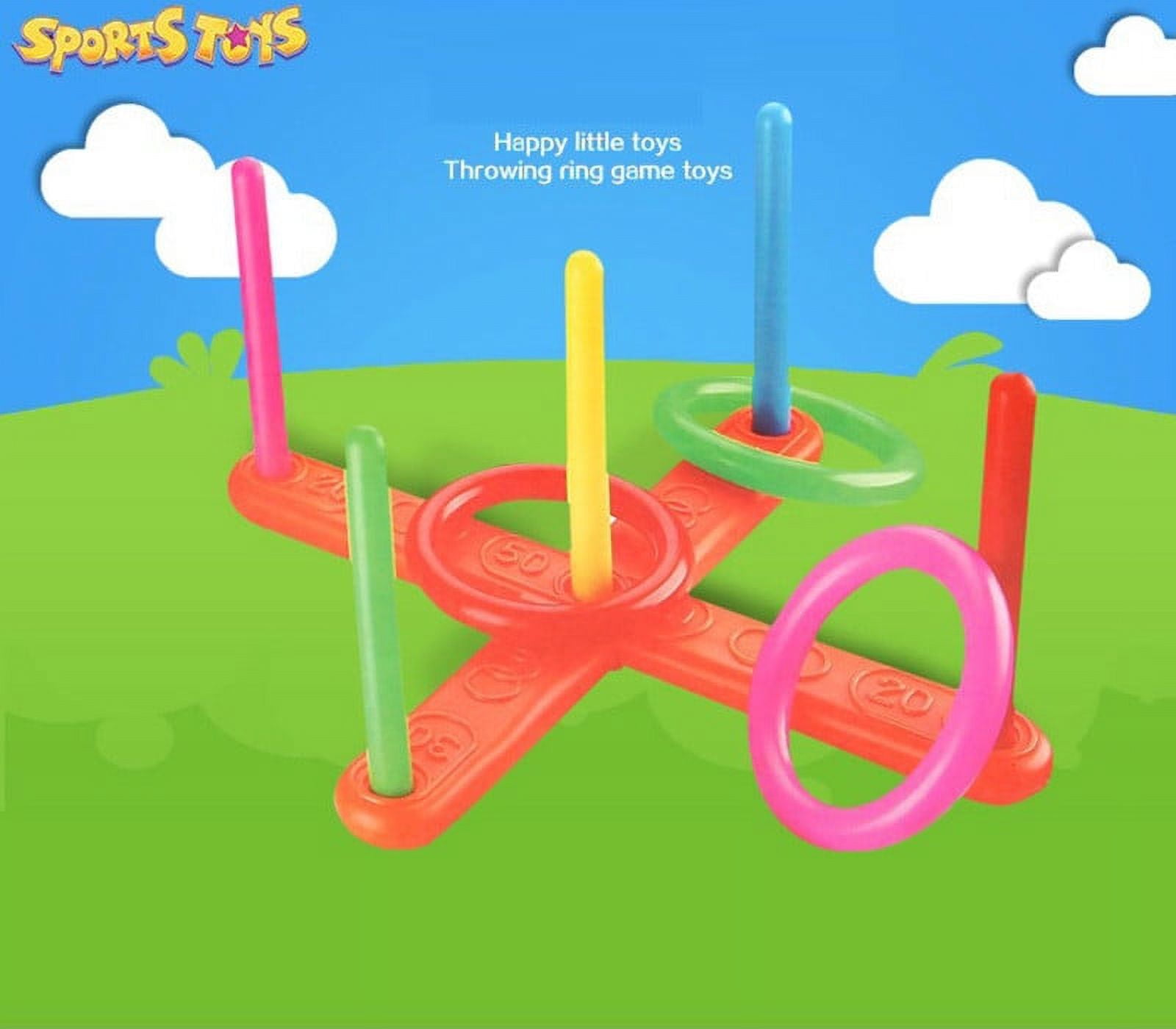 Ring Toss Game Set Outdoor Indoor Family Fun Activity Toy with 5 Rings ...