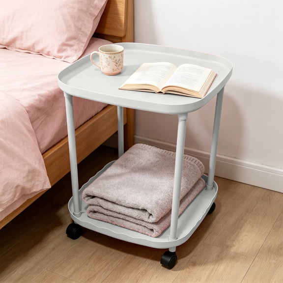 Plastic Rolling Mobile Side Table with Wheels Storage Carts Multi-Purpose Rolling Cart with Locking Casters and Modern Design for Bedroom Living Room Bedside Narrow Space and Home Organization
