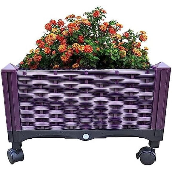 Plastic Rolling Raised Garden Bed,Planter Boxes with Wheels Mobile Planters for Outdoor Indoor Plants Elevated Garden Boxes Plant pots for Flowers, Vegetables, Fruits, Herbs$$Garden &