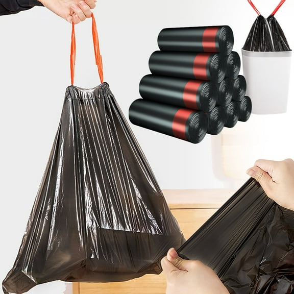 Plastic Rolls Heavy Duty, Drawstring Bin Liners, 22X30 in, Reinforced Closure, Black Material, 3 Set, Kitchen Trash Holding, Weekend Spring Cleaning