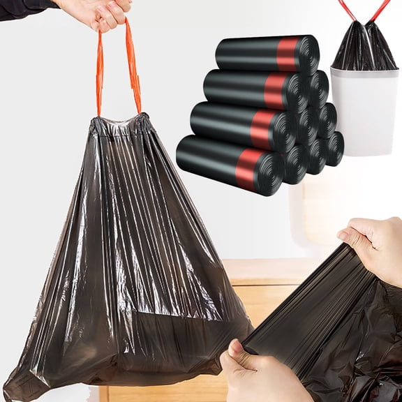 Plastic Rolls Heavy Duty, Drawstring Trash Liners, 10X14 in, Thickened Plastic, Black Color, 3 Pack, Small Waste Containment, office Bathroom Use