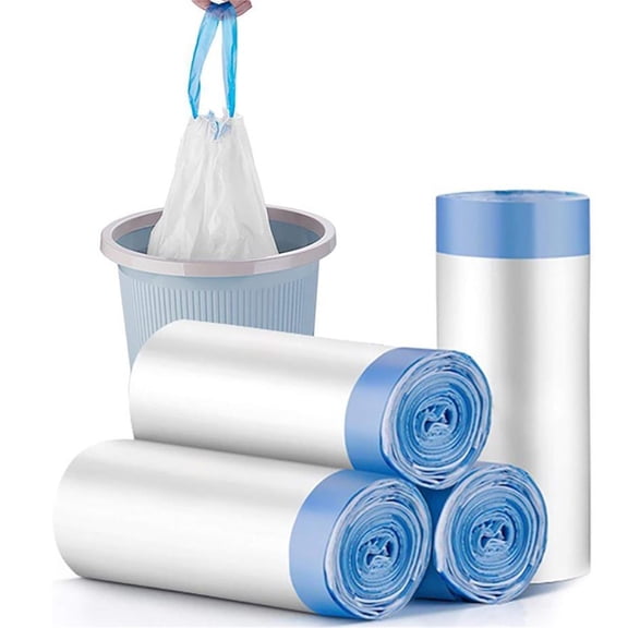 Plastic Rolls Heavy Duty, White Garbage Liners, Drawstring Closure, 24X28 in, Leak Resistant Construction, 60 Pc, office Daily Waste Handling, Bathroom Bin Lining