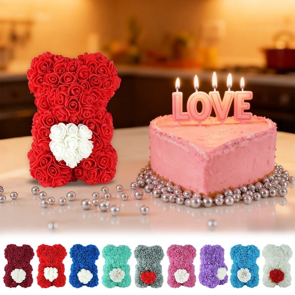 Plastic Rose Bear 1 Piece Plastic Rose Bear Heart Bear Ornament in Beige for Home and Office Desk Decoration 6.69x6.69x9.06" JASKFLY