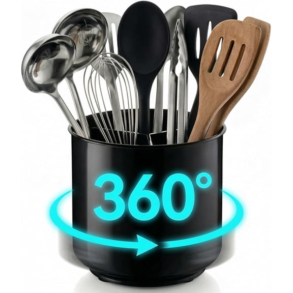 Plastic Rotating Black Utensil Holder Extra Large Kitchen Countertop Caddy