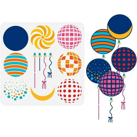 Plastic Round Balloon Bouquet Painting Stencil 11.8x11.8 Balloon Drawing Template Reusable Dreamlike Theme Spraying Stencil Decorative Balloon Pattern Template for Wall Wood Home DIY White
