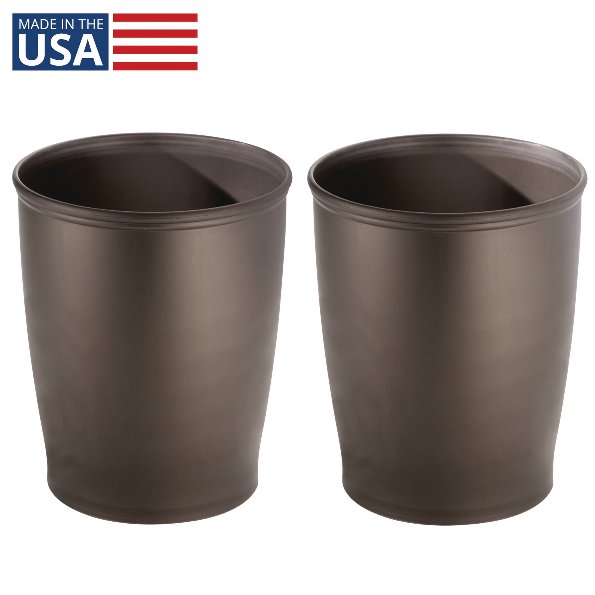 iDesign Kent Bathroom Trash Can, 1.6 Gallon Plastic Round Slim Open Top Garbage Bin, 2 Pack, Bronze