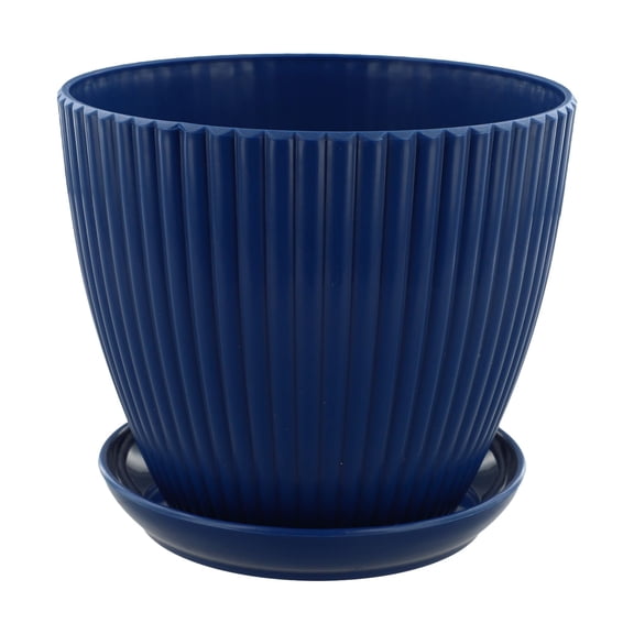 Plastic Round Flower Pot With Drainage Hole And Movable Tray For Indoor Plants, 15 Cm Diameter, 13 Cm Height, Multicolor, For Succulents, Cacti, Aloe Vera(Deep blue)
