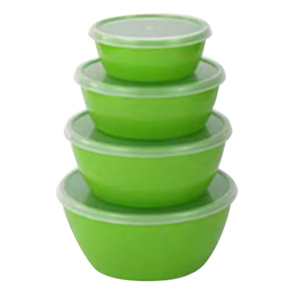 Plastic Round Mixing Bowls with Lids Set of 4, Stackable Airtight BPA-Free Salad & Meal Prep Containers, Microwave & Dishwasher Safe, Green