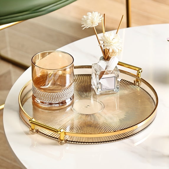 Plastic Round Serving Tray, Tea Cup Holder, Coffee Table Organizer for Desserts, Snacks, Entryway Storage, 1-Piece