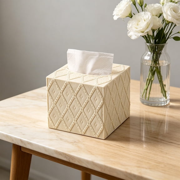 Plastic Round Tissue Box Holder with Lid Desktop Refillable Napkin Dispenser for Home Office Car Bathroom