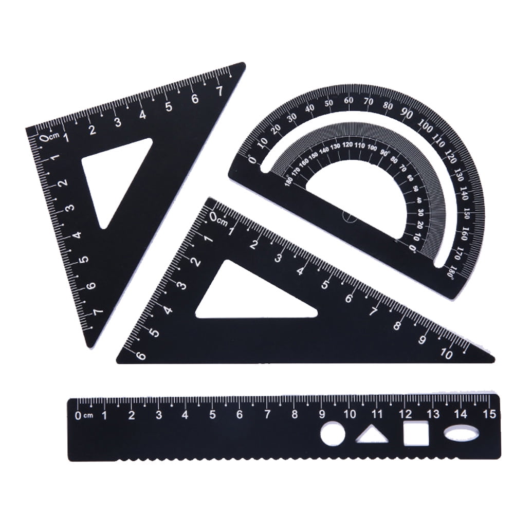 Plastic Ruler Math Set Includes Protractor, 2 Triangle Rulers,Straight