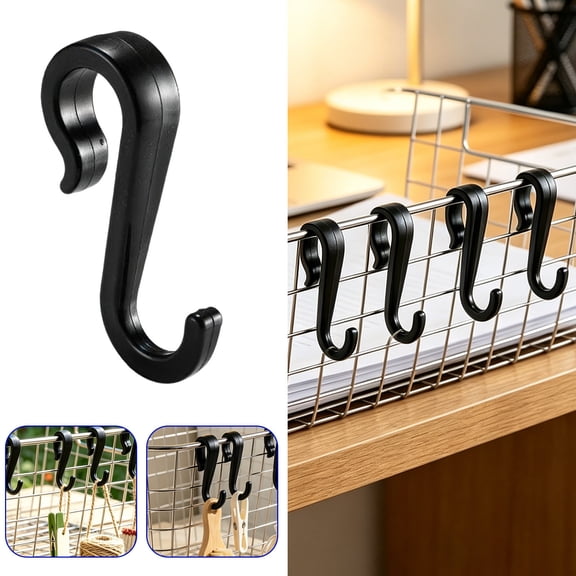 Plastic S Hooks with Safety Buckle Lock Heavy Duty Non Slip Flat Strip Hangers for Kitchen Utensils Pots Pans Scratch Proof Rust Proof Organizer for Bathroom Towels Clothes Closet Storage