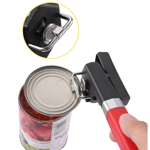 Plastic/Safe Can Opener, Smooth Edge Bottle Opener, Manual Tin Opener, Ergonomic Grip Side-Opening Can Opener, Multi-Functional Stainless Steel Kitchen Tool for Seniors, Household Use 8.1 in,Red