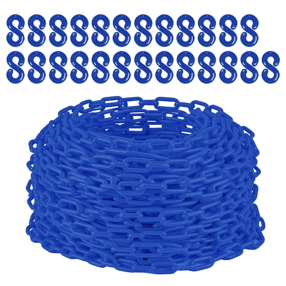 Plastic Safety Barrier Chain 120FT – Blue, 6MM Thick, UV Resistant, 1.5-Inch Links, 25 S-Hooks – Durable Crowd Control for Parking, Construction, Driveways, Queues – Color: Blue