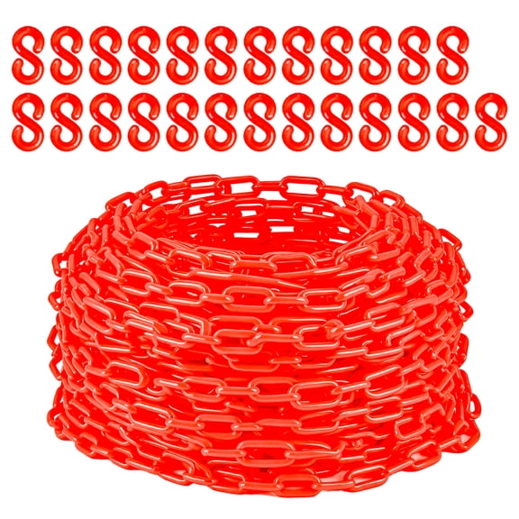 Plastic Safety Barrier Chain 120FT – Red, 6MM Thick, 1.5-Inch Links, UV Resistant, 25 S-Hooks – Crowd Control, Parking, Construction, Queue Lines, Driveways – Color: Red