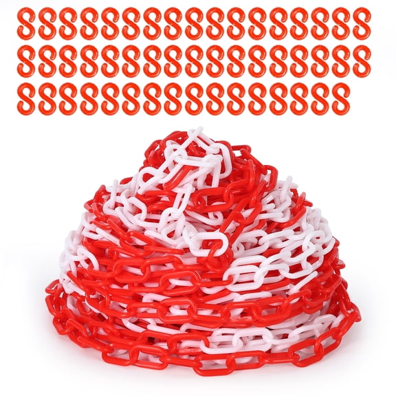 Plastic Safety Barrier Chain 120FT – Red & White, 6MM Thick, 1.5-Inch UV Resistant Links, 25 S-Hooks – Durable Crowd Control, Security for Parking, Construction, Queue, Fences – Color: Red + White