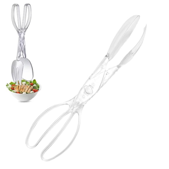 Plastic Salad Scissor Tongs, Plastic Salad Tongs Detachable Food Clip for Serving Reusable Food Tong, Clear Utensils for Chef Cooking, Kitchen, Buffet, Party, Catering Supplies