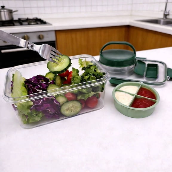 Plastic Salad Storage Jar Bottle Salad Bowl Container - Leakproof Lid,Meal Prep Lunch Container, Reusable Plastic, Dishwasher , 1 Pack