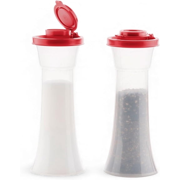 Plastic Salt And Pepper Shakers With Lids,Salt Shaker Set,Picnic Salt For Restaurant Kitchen Camping Outdoor (2PCS, Red)