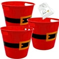 thumbnail image 1 of (3) Christmas Plastic Red Buckets with Santa Belt Design 7.95in Multipurpose Pail Container Decorative Home Kitchen Xmas Tree Candy Gift Basket for Holiday Party Supplies & CUSTOM Storage Carrier, 1 of 7