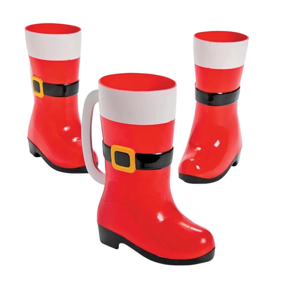 6" 10 oz. Santa Boot Red & White BPA-Free Plastic Mugs - 12 Ct.