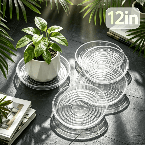 Plastic Saucers 5 Pack Self Watering Tray for Indoor Outdoor Pots - 12 Inch Round Drip Tray for Flower Pots Planters Water Catcher Tray for Garden Container Drainage Saucer