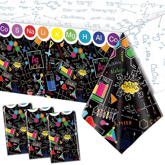 Plastic Science Tablecloth Science Party Decorations Rectangular Table Cover Dark Color Scientist Themed Table Cloth for Birthday Lab Party Decor, 51 x 87 Inch(3 Pcs)