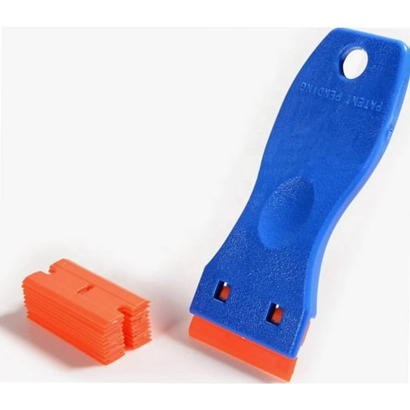 Plastic Scraper with 10 Plastic Razor Blades, Sticker Remover, Scraper Tool for Kitchen, Window, Glass, Decals, Labels, Stove Top, Paint