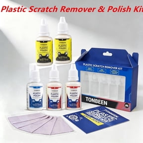 Plastic Scratch Remover & Polish Kit, 3-Level Plastic Restorer for Light to Heavy Scratches, Improves Clarity on Headlight Covers, Acrylic, Plexiglass & Plastic Surfaces, 5-Piece Set (150ml Total)