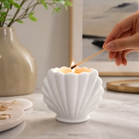 Plastic Seashell Candle Cup Scallop Shaped with Pleated Texture for Nautical Tabletop Bathroom Ambient Lighting Decor