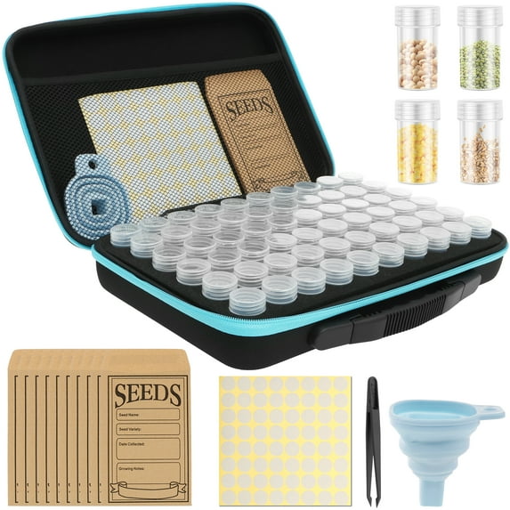 Plastic Seed Storage Organizer Box Clear Sorting Seed Storage Container with Tweezer Funnel and Sticker with Zipper Bag Label Stickers Seed Storage Container for Flower Plants Garden