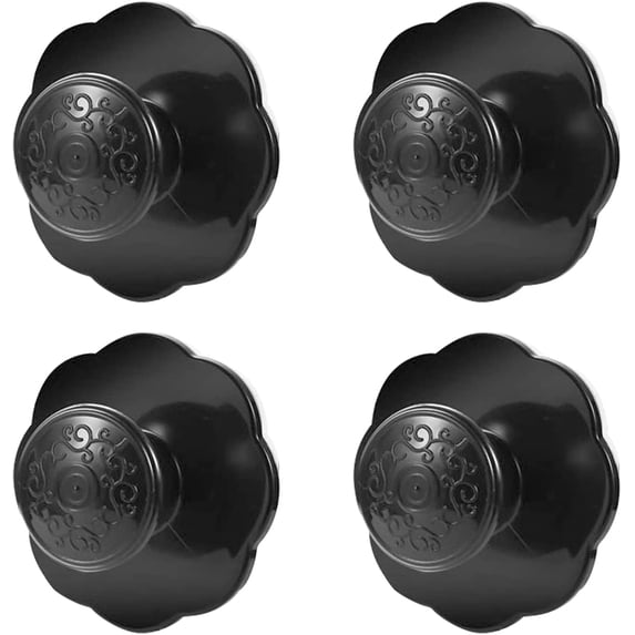 Plastic Self Adhesive Flower Pull Handles, 4pcs Self-Stick Drawer Knobs Instant Cabinet Drawer Handle Stick-on Handles Cupboard Knobs for Kitchen Bathroom Mirror Doors/Black