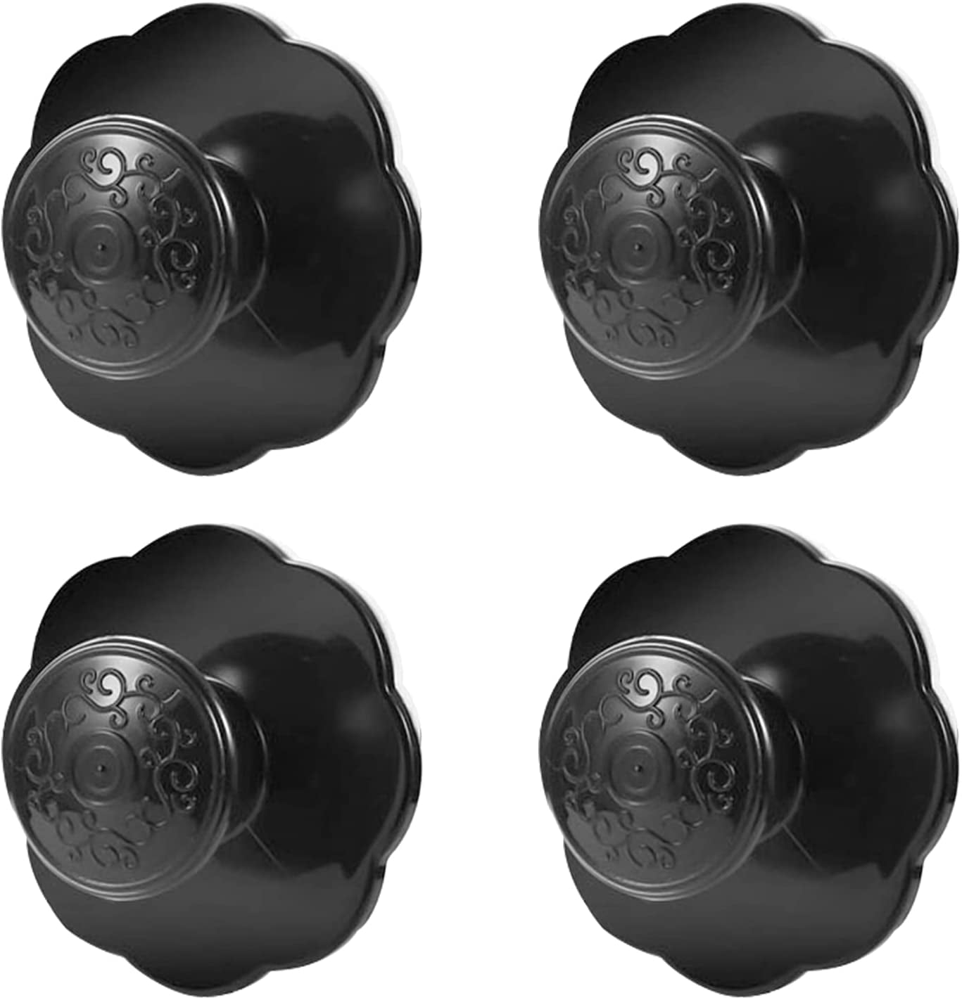 Plastic Self Adhesive Flower Pull Handles, 4pcs Self-Stick Drawer Knobs Instant Cabinet Drawer Handle Stick-on Handles Cupboard Knobs for Kitchen Bathroom Mirror Doors/Black