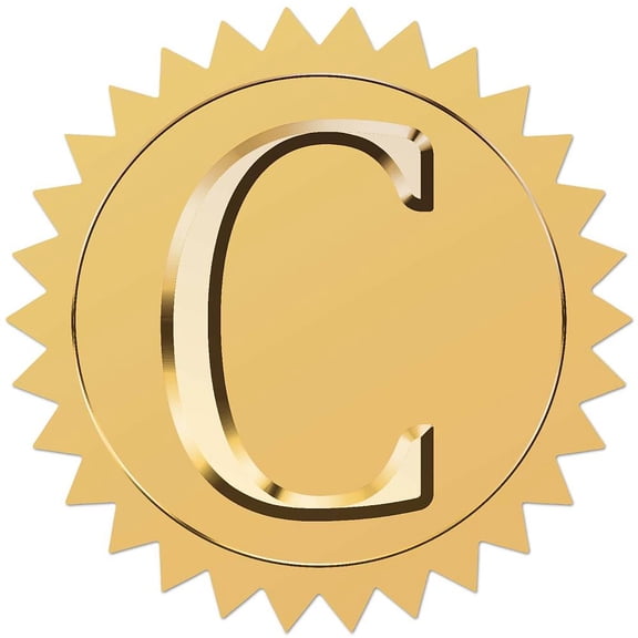 Plastic Self Adhesive Gold Foil Embossed Stickers Medal Decoration Sticker Letter C 5x5cm