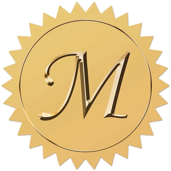 Plastic Self Adhesive Gold Foil Embossed Stickers Medal Decoration Sticker Letter M 5x5cm DIY