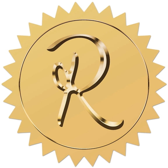 Plastic Self Adhesive Gold Foil Embossed Stickers Medal Decoration Sticker Letter R 5x5cm DIY