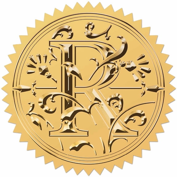 Plastic Self Adhesive Gold Foil Embossed Stickers Medal Decoration Sticker Letter R 5x5cm for DIY
