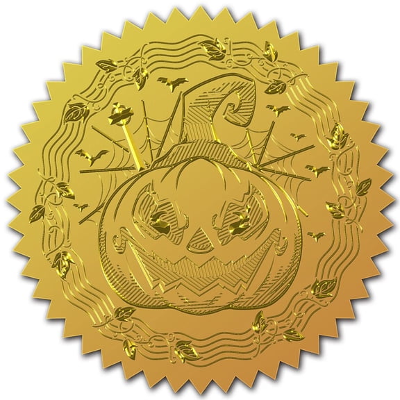 Plastic Self Adhesive Gold Foil Embossed Stickers Medal Decoration Sticker Pumpkin 5x5cm 4pcs/sheet