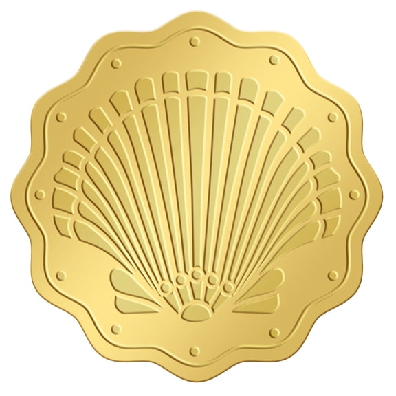 Plastic Self Adhesive Gold Foil Embossed Stickers Medal Decoration Sticker Shell Shape 5x5cm 4pcs/sheet