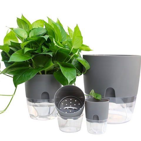 Plastic Self Watering Pots, Large Clear Plastic Automatic-Watering Plant Pot,Watering Planter with Drainage,Clear African Violet Pots for Indoor Plants, Wick Rope, Windowsill Gardens, Herb, Orchid