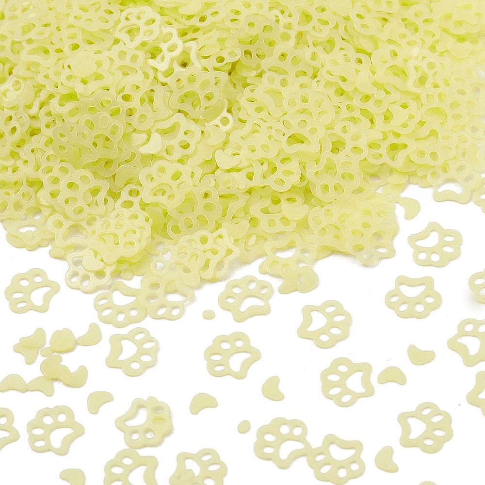 Plastic Sequin Beads Matte style Sewing Craft Decorations Cat's Paw Print Green Yellow 6x7x0.3mm Plastic